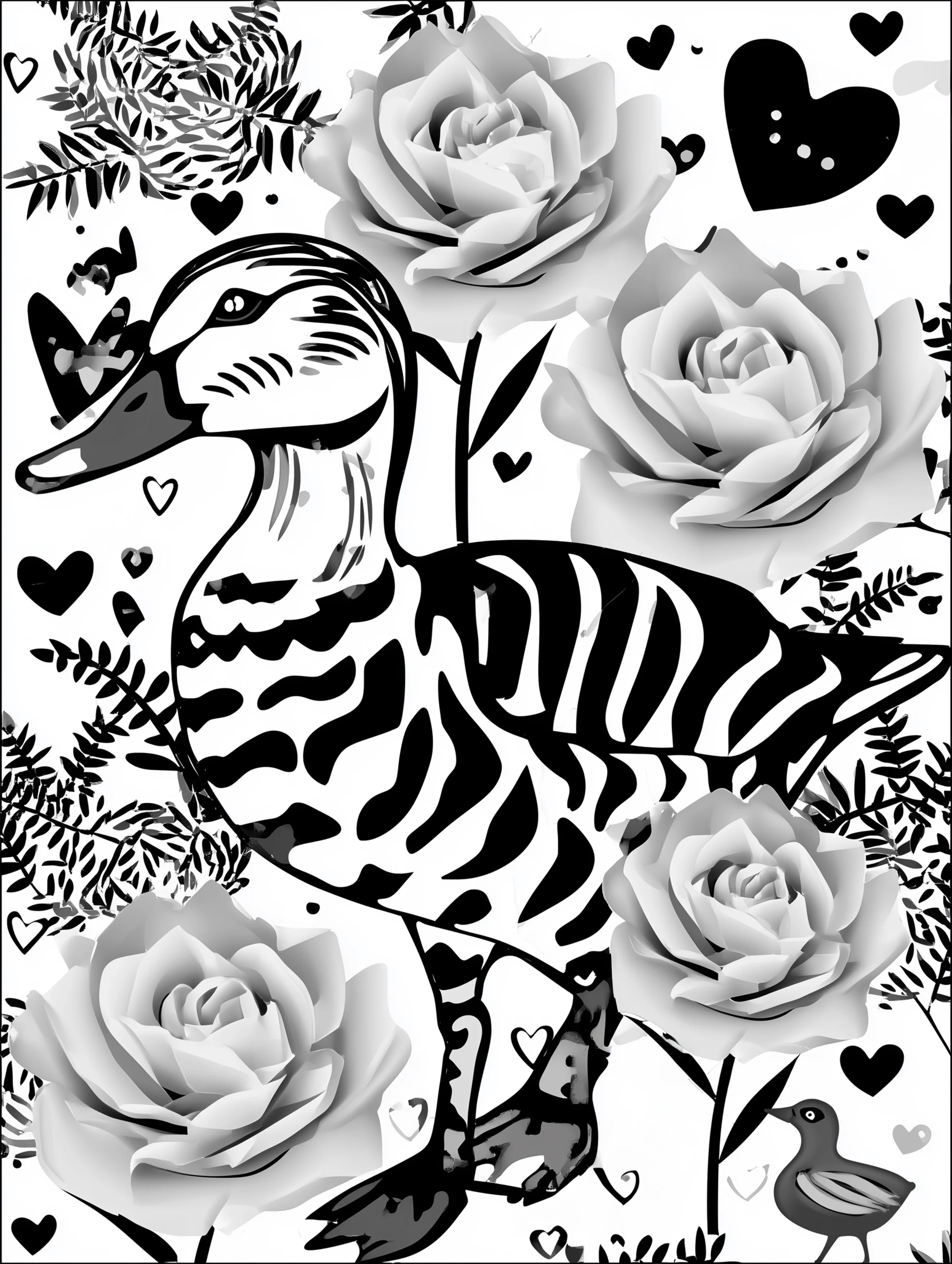 Free printable duck coloring page for adults featuring a duck stepping one foot in front of the other